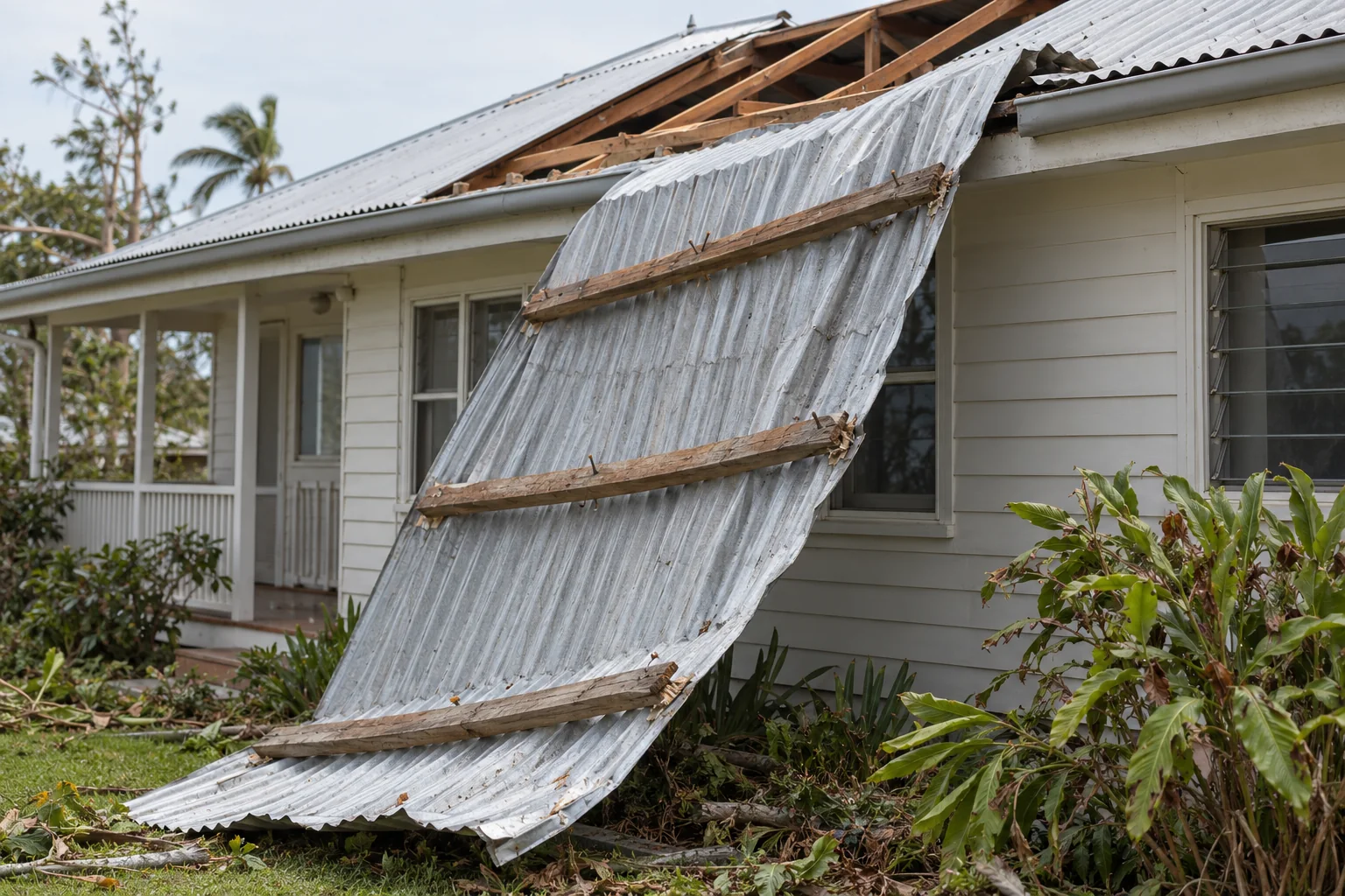 Roof sheets and battens lifted off together