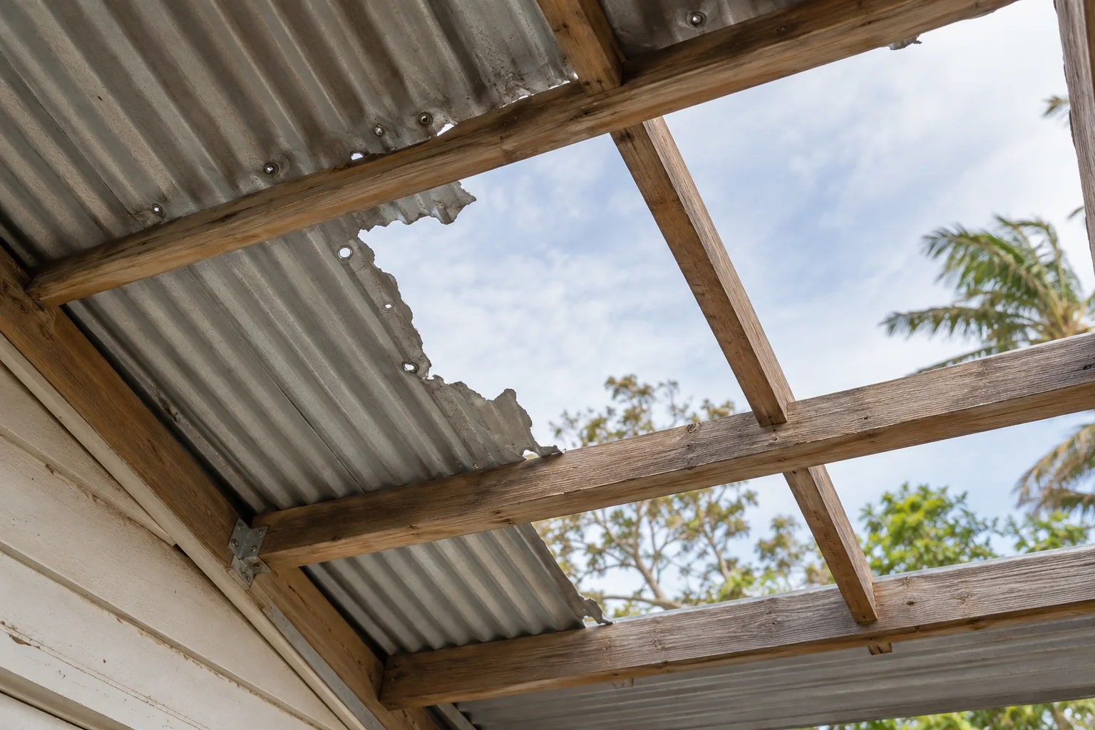 Roof sheets torn off in a cyclone