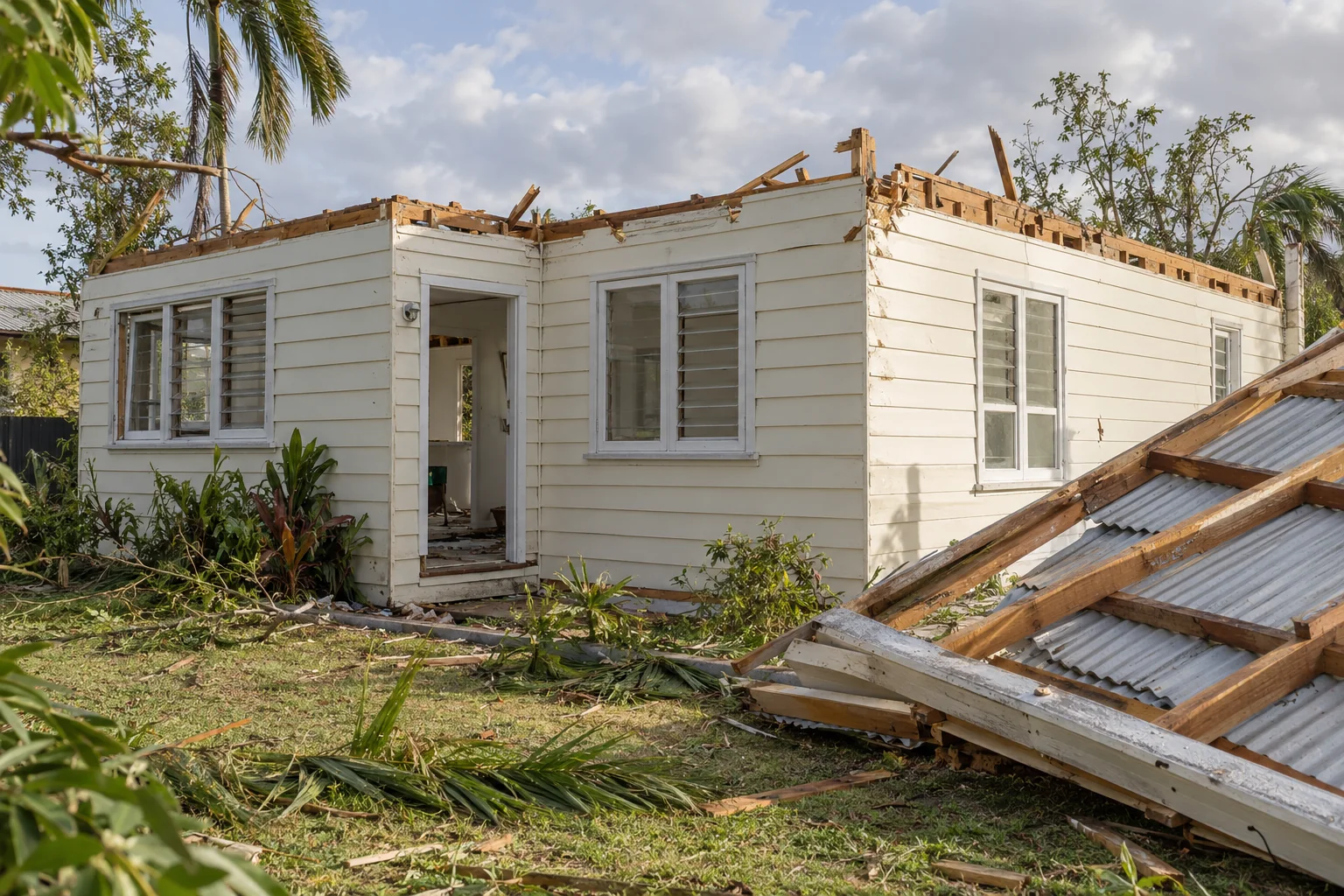 Whole roof lifted off the walls