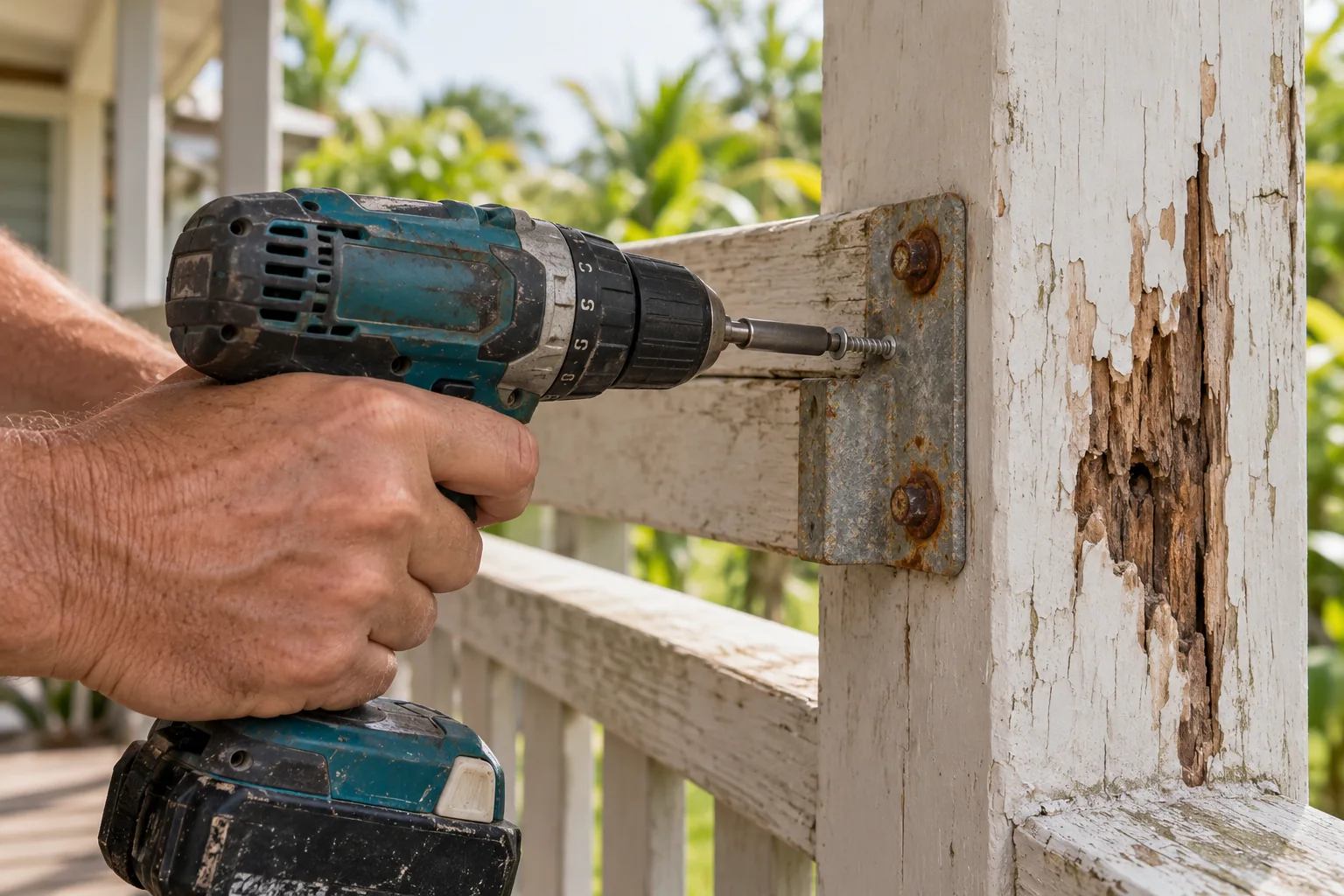 Homeowner fixing rust and loose screws