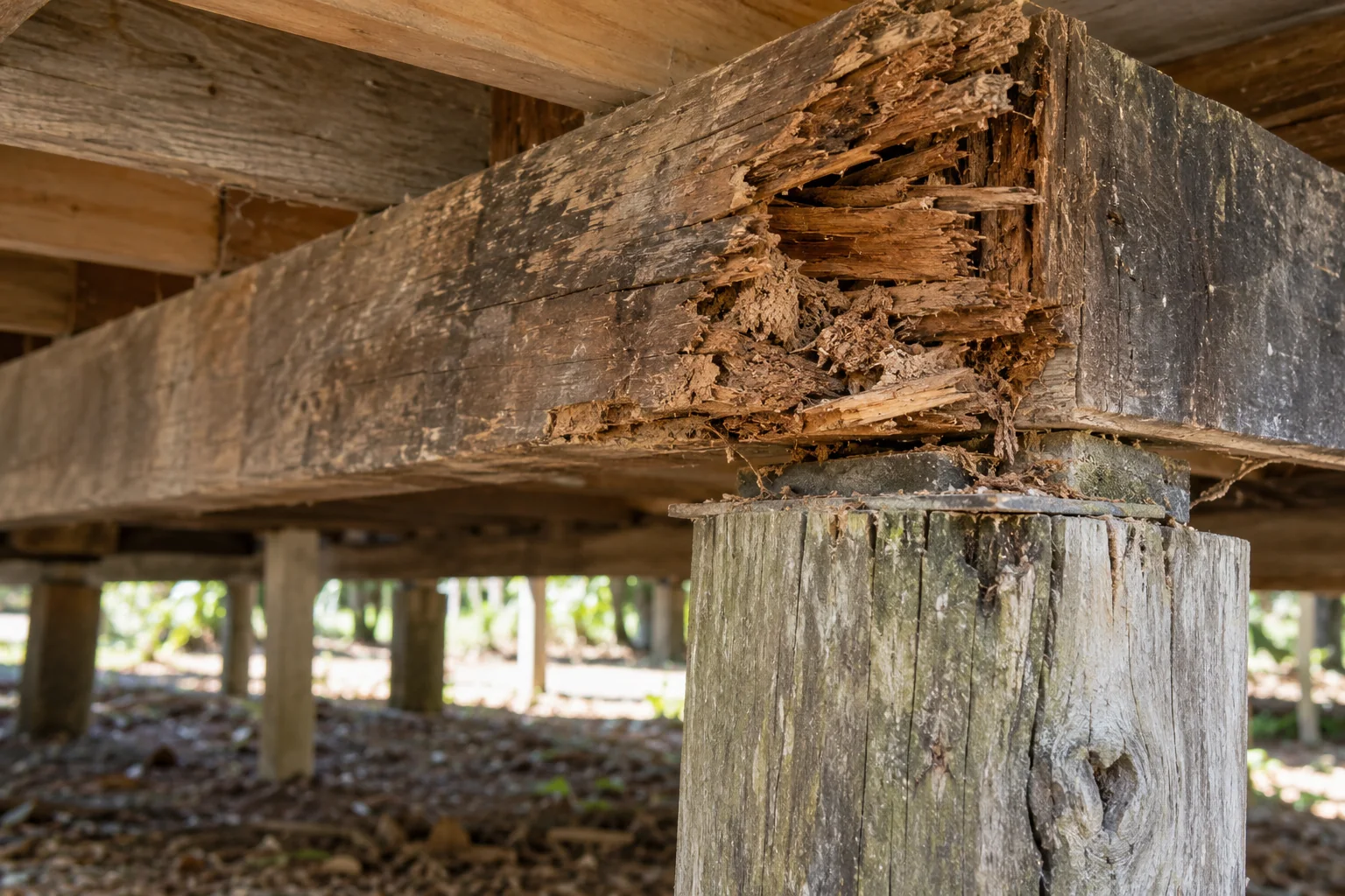 Rotten timber under the floor