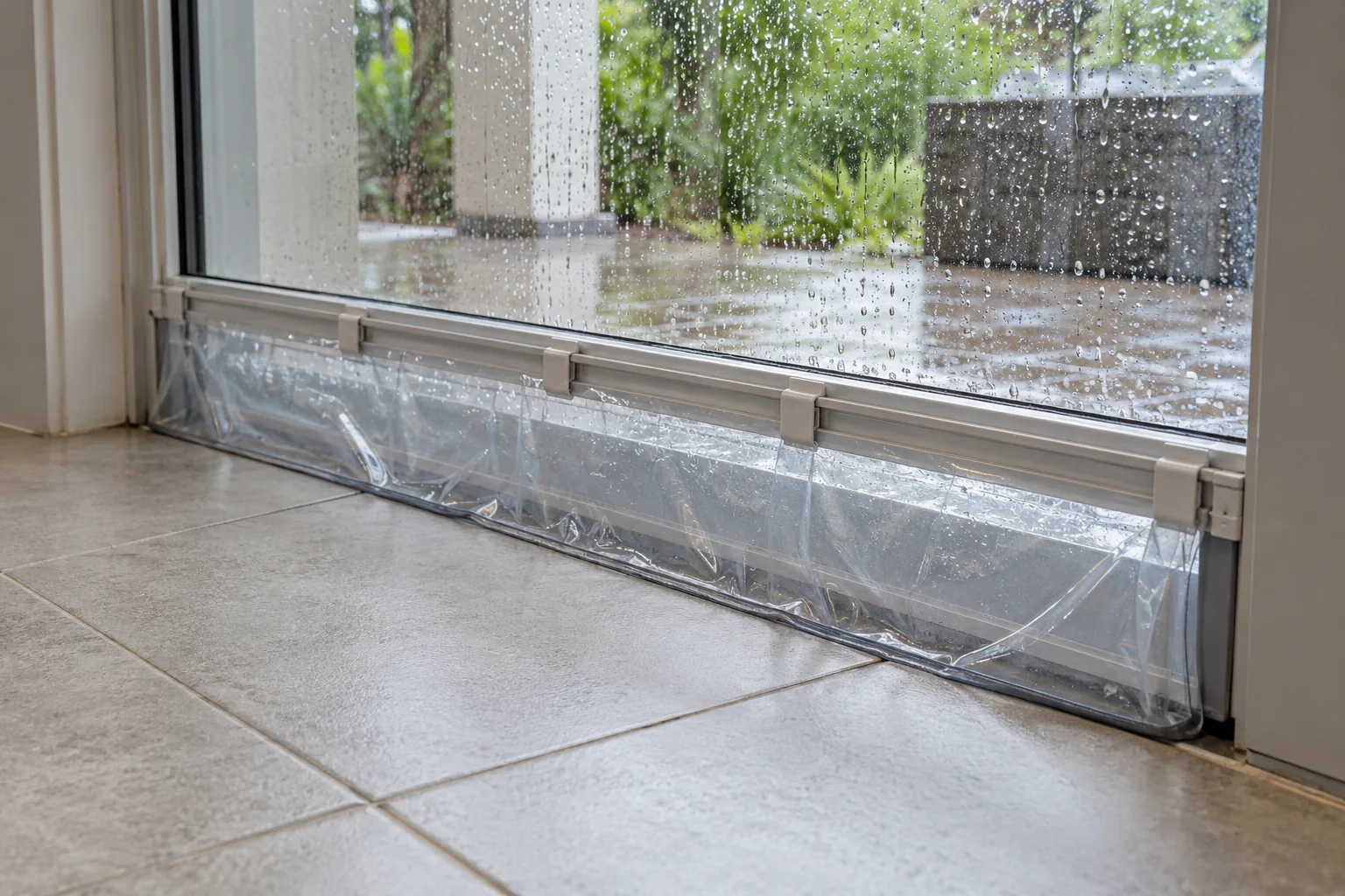 Water barrier at the bottom of a sliding door