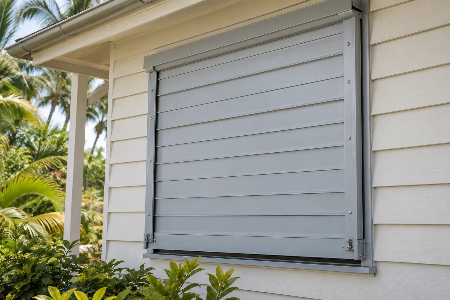 Storm shutter fitted over a window